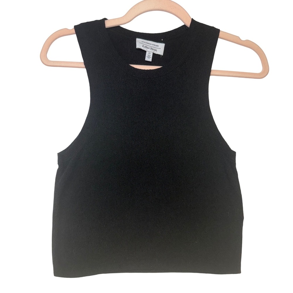& Other Stories Stockholm Atelier Black Ribbed Silk Blend Tank Top Size S - Picture 2 of 8